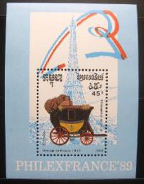 Poštová známka Kambodža 1989 Poštový dostavník Mi# Block 169