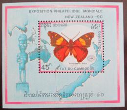 Poštová známka Kambodža 1990 Motýl Mi# Block 176