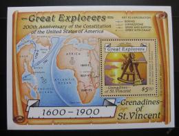 Poštová známka Svätý Vincent Gren 1988 Objavitelia Mi# Block 34