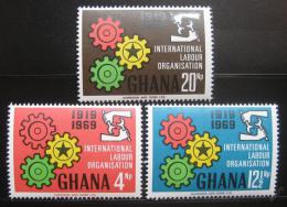 Poštové známky Ghana 1970 ILO, 50. výroèie Mi# 386-88