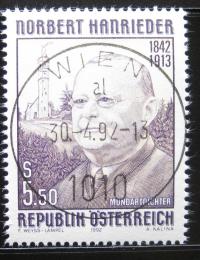 Poštová známka Rakúsko 1992 Norbert Hanrieder, básník Mi# 2061