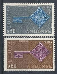 Poštové známky Andorra Fr. 1968 Európa CEPT Mi# 208-09 Kat 20€ 	