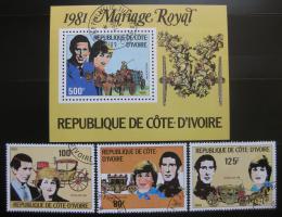Poštové známky Pobrežie Slonoviny 1981 Krá¾ovská svadba Mi# 688-90 + Block 18