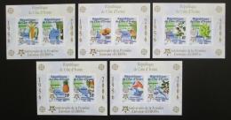 Poštové známky Pobrežie Slonoviny 2005 Európa CEPT, 50. výroèie, neperf. Mi# Block 169-73 B Kat 80€