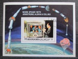 Poštová známka Manáma 1971 Prezident Nixon a posádka Apollo 11 Mi# Block 172
