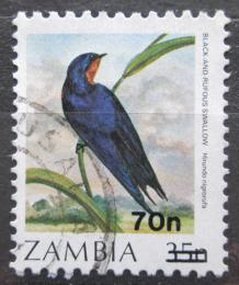 Poštová známka Zambia 1989 Vlaštovka rezavobøichá pretlaè Mi# 482