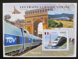 Poštová známka Komory 2008 Francúzské rychlovlaky Mi# Block 440 Kat 15€