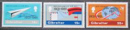 Poštové známky Gibraltár 1981 Letecká pošta, 50. výroèie Mi# 426-28