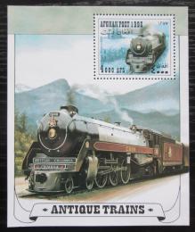 Poštová známka Afganistan 1998 Parní lokomotívy Mi# Block 100