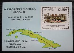 Poštová známka Kuba 1984 Lokomotíva a mapa ostrova Mi# Block 87 
