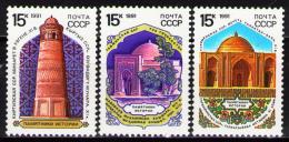Poštové známky SSSR 1991 Architektúra Stredná Ázia Mi# 6174-76