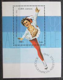 Poštová známka Kuba 1991 ZOH Albertville, krasobruslení Mi# Block 125