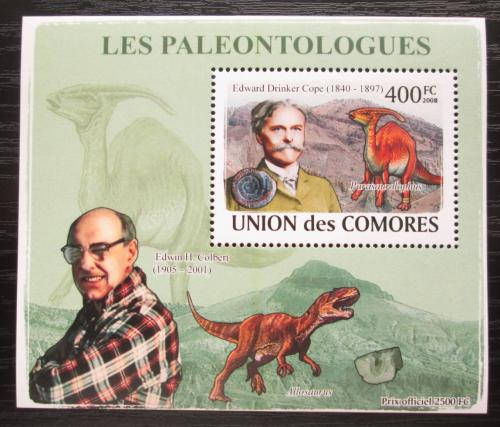 Poštová známka Komory 2009 Paleontológovia a dinosaury DELUXE Mi# 1964 Block