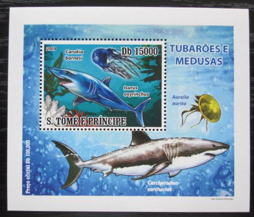 Poštová známka Svätý Tomáš 2009 Žraloky a medúzy DELUXE Mi# 3856 Block