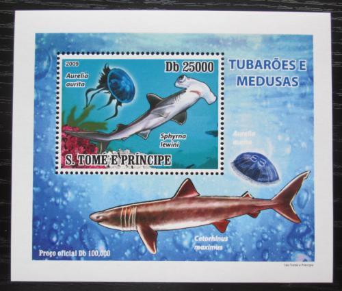 Poštová známka Svätý Tomáš 2009 Žraloky a medúzy DELUXE Mi# 3857 Block