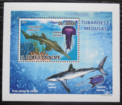 Poštová známka Svätý Tomáš 2009 Žraloky a medúzy DELUXE Mi# 3858 Block