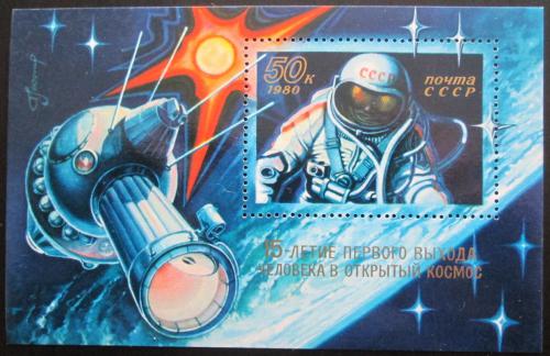 Poštová známka SSSR 1980 Alexej Leonov, prieskum vesmíru Mi# Block 145