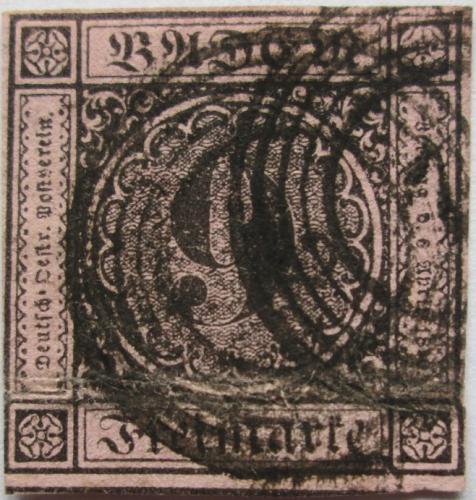 Poštová známka Bádensko 1851 Nominálna hodnota RARITA Mi# 4 a Kat 200€