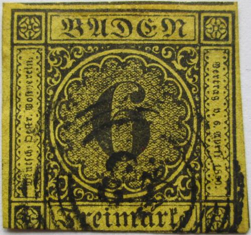 Poštová známka Bádensko 1854 Nominálna hodnota Mi# 7 Kat 35€