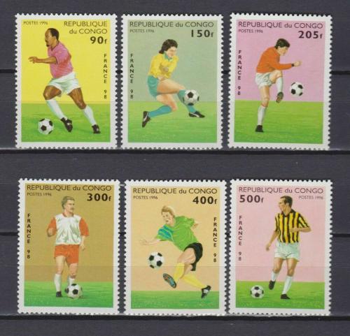 Poštové známky Kongo 1996 MS ve futbale Mi# 1444-49 Kat 9€