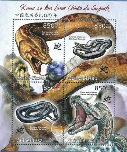 Poštové známky Guinea-Bissau 2012 Èínský nový rok, rok hada Mi# 6392-95 Kat 14€