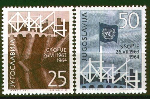 Poštové známky Juhoslávia 1964 Zemìtøesení ve Skopje Mi# 1082-83 