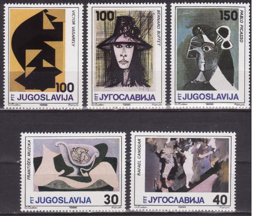 Poštové známky Juhoslávia 1986 Umenie Mi# 2201-05