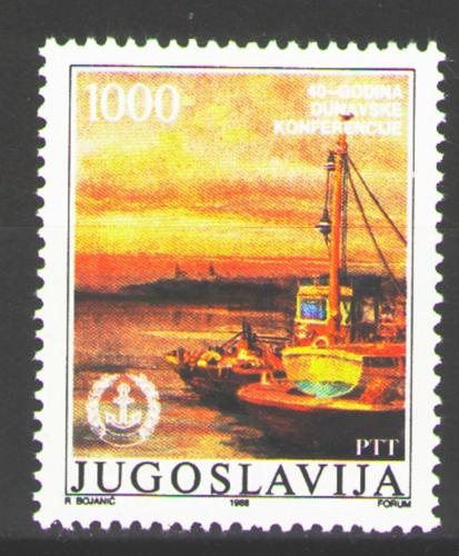 Poštová známka Juhoslávia 1988 Lode na Dunaji Mi# 2290