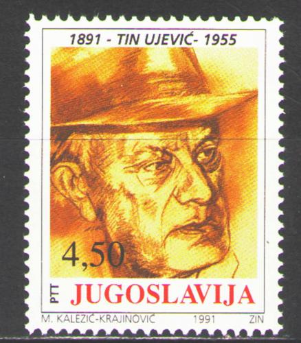 Poštová známka Juhoslávia 1991 Tin Ujeviè, spisovatel Mi# 2488