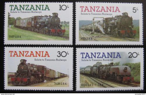 Poštové známky Tanzánia 1985 Lokomotívy Mi# 268-71