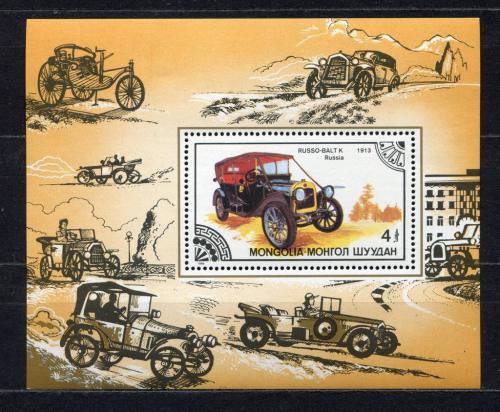 Poštová známka Mongolsko 1986 Historické automobily Mi# Block 116
