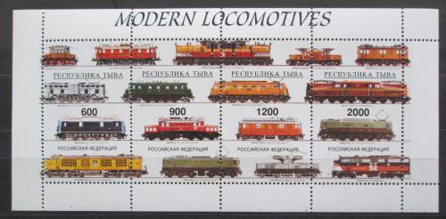 Poštové známky Tuvinská rep., Rusko 1993 Moderní lokomotívy Mi# N/N