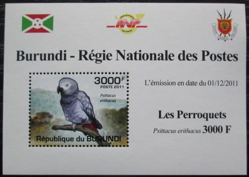 Poštová známka Burundi 2011 Papoušek šedý DELUXE Mi# 1981 Block