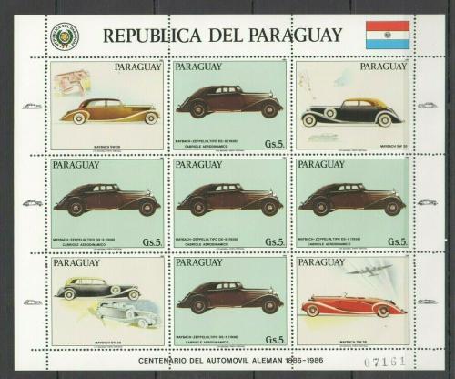 Poštové známky Paraguaj 1986 Historická autá Maybach Mi# 3993 Bogen Kat 24€