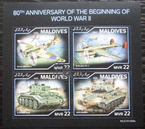 Poštové známky Maldivy 2020 Bojová technika 2. svìtové války Mi# N/N