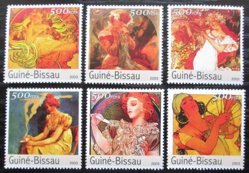 Poštové známky Guinea-Bissau 2003 Umenie, Alfons Mucha Mi# 2555-60 Kat 13€