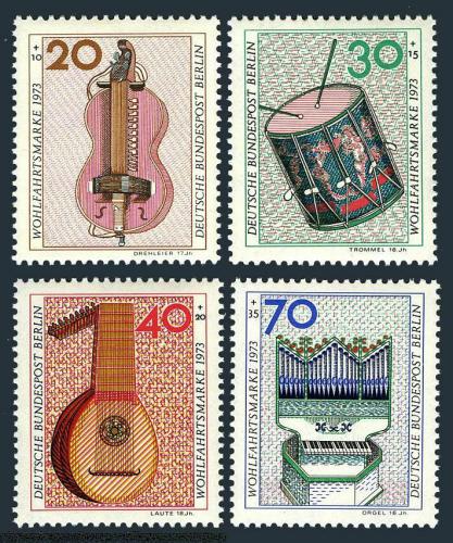 Poštové známky Západný Berlín 1973 Hudobné nástroje Mi# 459-62