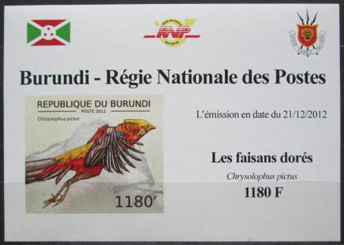 Poštová známka Burundi 2012 Bažant zlatý neperf. DELUXE Mi# 2793 B Block