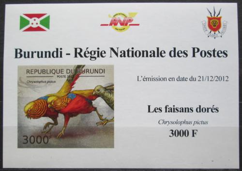 Poštová známka Burundi 2012 Bažant zlatý neperf. DELUXE Mi# 2796 B Block