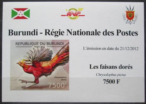 Poštová známka Burundi 2012 Bažant zlatý neperf. DELUXE Mi# 2797 B Block