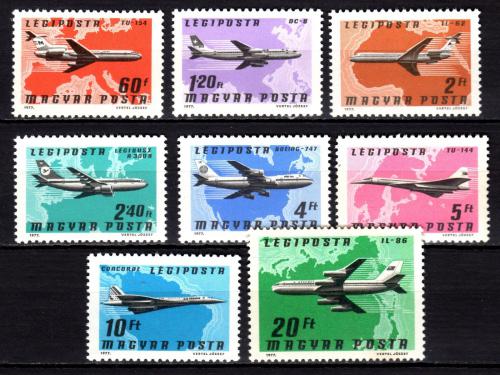 Poštové známky Maïarsko 1977 Lietadla Mi# 3222-29 Kat 7€