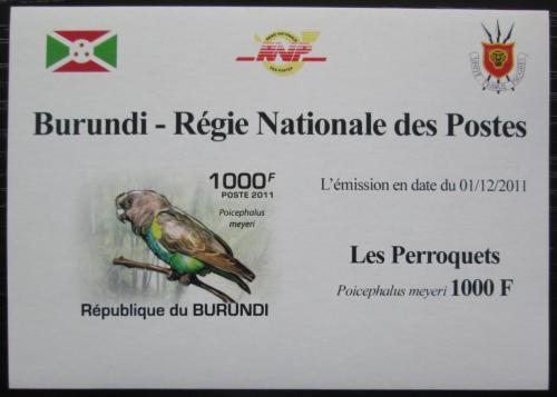 Poštová známka Burundi 2011 Papoušek žlutotemenný neperf DELUXE Mi# 1975 B Block