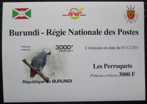 Poštová známka Burundi 2011 Papoušek šedý neperf. DELUXE Mi# 1977 B Block
