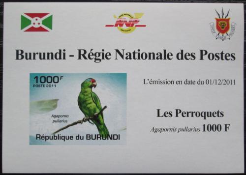 Poštová známka Burundi 2011 Agapornis oranžovohlavý neperf. DELUXE Mi# 1978 B Block