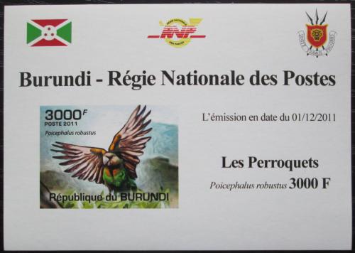 Poštová známka Burundi 2011 Papoušek kapský neperf. DELUXE Mi# 1980 B Block