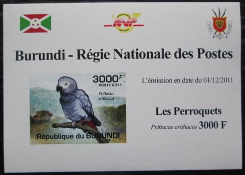 Poštová známka Burundi 2011 Papoušek šedý neperf. DELUXE Mi# 1981 B Block