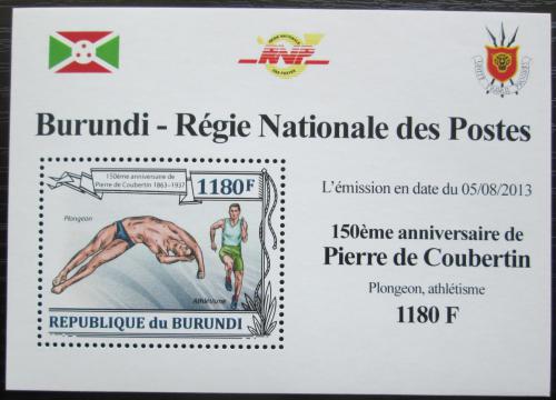 Potov znmka Burundi 2013 Olympijsk hry, Pierre Coubertin Mi# 3189 Block - zvi obrzok