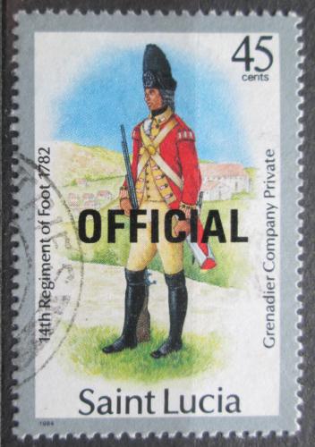 Poštová známka Svätá Lucia 1985 Vojenská uniforma pretlaè, úøední Mi# 19