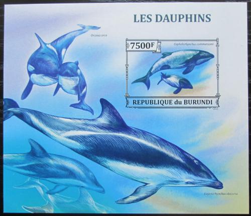 Poštová známka Burundi 2013 Delfíny neperf. Mi# Block 383 B