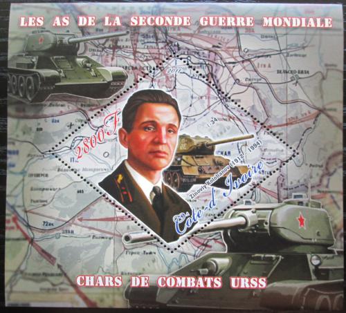 Poštová známka Pobrežie Slonoviny 2011 Zinoviy Kolobanov, velitel tanku